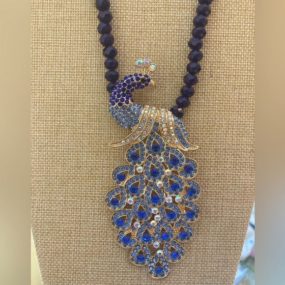 Eye Candy Jeweled Peacock Necklace with Blue Crystals New w/ Tags - Picture 11 of 14